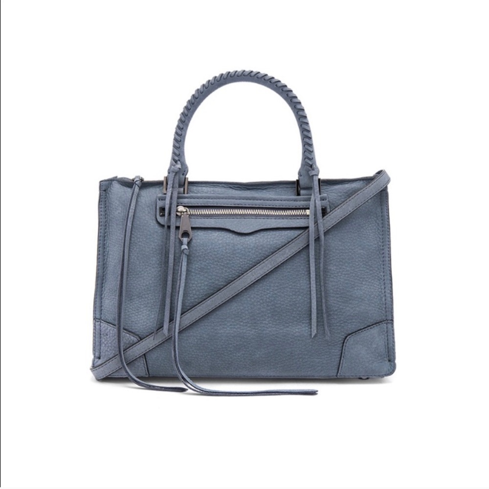 Rebecca Minkoff Regan Suede Satchel in dusty blue color - Picture 2 of 8